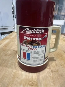 De colección Nuevo 1987 Aladdins Termo Borgoña Crema Boca Ancha 16oz Pinta WM1040P * - Imagen 1 de 10