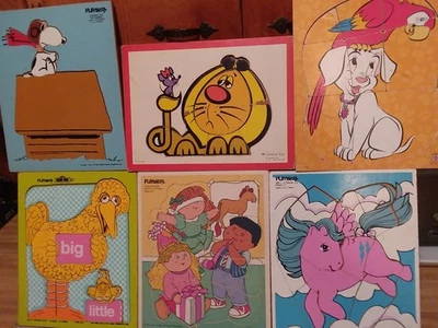6 Vntg Playskool Wood Puzzle Lot - Little Pony, Cabbage Patch, Snoopy, Mattel - Image 1 of 4