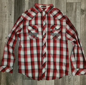 Rare Vintage Mens HELIX Plaid Western Long Sleeve Button Up shirt Large punk fit - Bild 1 von 7