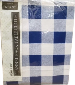 Mantel de vinilo trasero de franela 52"x70" oblongo, azul y blanco a cuadros de búfalo, HP - Imagen 1 de 3