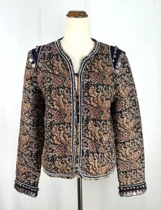 Boom Shankar Paisley Quilted Crop Embellished Jacket Size 12 Lined Boho Gypsy - Picture 1 of 7