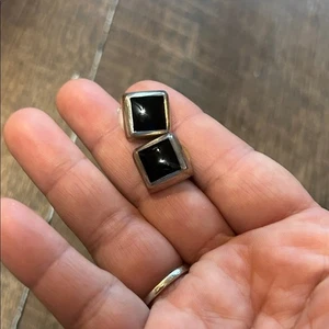 Pendientes Vintage Plata Esterlina Taxco México Cuadrados Ónix Negro Poste 925 - Imagen 1 de 5