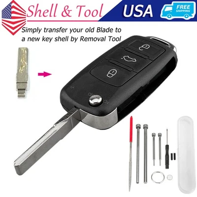 Para 2011 2012 2013 2014 2015 2016 Volkswagen VW Jetta Mando a distancia abatible Llavero Carcasa Foto 1 de 4