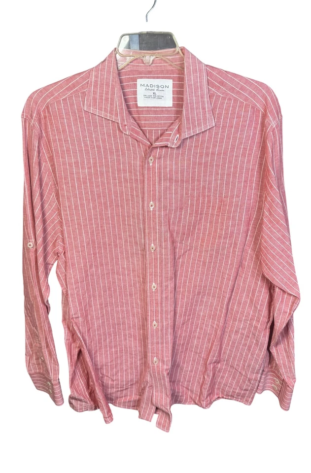 Camisa de lino Madison para hombre XL a rayas con botones manga larga relajada informal Foto 1 de 4