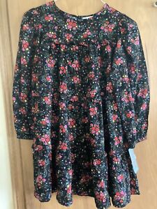 Gir'ls 10/12 Large Cat & Jack Dress Black with Colorful Floral Long Sleeve NWT