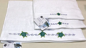 Ocean Shores 3 pc Set ~Embroidered Sea Turtles ~Designer Towel Set ~Hand & Fing - Picture 1 of 5