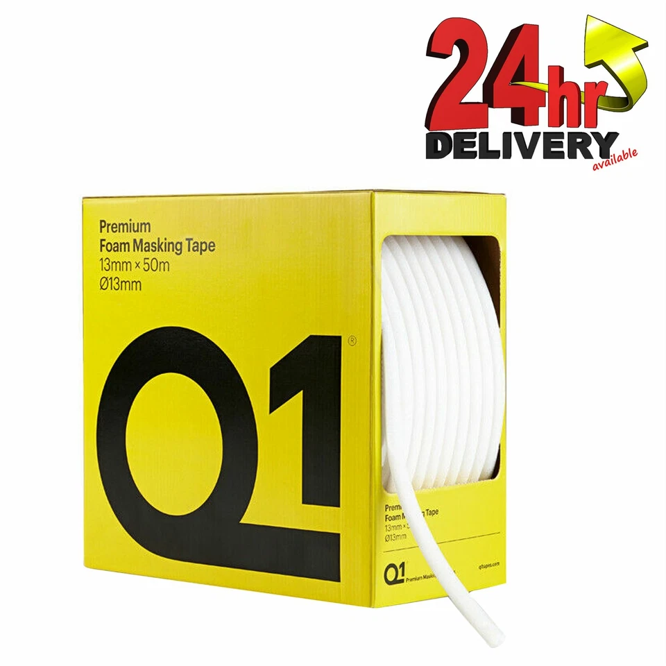 Q1 PREMIUM Foam Masking Tape 13mm x 13mm x 50m Roll Soft Edge Painting Repair - Image 1 of 1
