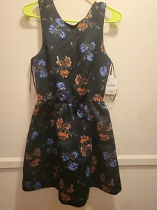 Zara Basic Dark Blue Floral Fit Flare Cut bubble Dress - Picture 1 of 3