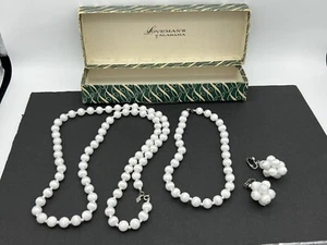 VNT Sarah Coventry Faux Pearl Necklaces 26” & 38” and Earrings In Box - Picture 1 of 9