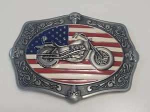 Hebilla de cinturón de motociclista XL acabado plateado hebilla de cinturón de motociclista estadounidense bandera de motocicleta - Imagen 1 de 2