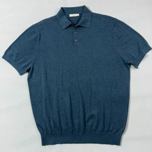 SuitSupply Polo Shirt Men 2XL Blue Cotton Silk Blend Short Sleeve - Picture 1 of 11