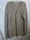 New York & Company Womens Sweater Medium Tan Cable Knit 1/2 Zip Pullover Sporty