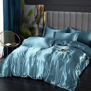Silk Bedding Duvet Cover Bed Sheet Pillowcase Set Luxury Satin King Queen Twin