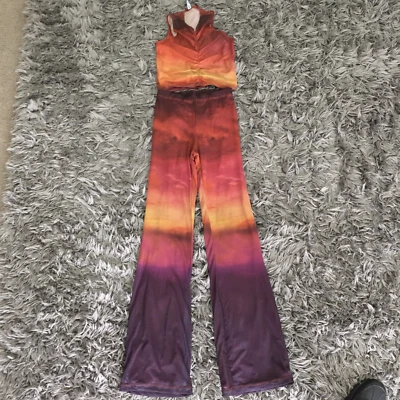 Motel womens outfit set crop top + pants XS multicolour sunset print 105722 - Image 1 of 4