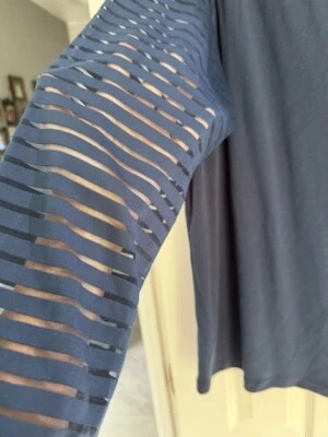 Plus Size Woman's Navy Blouse with Striped Sheer Sleeves Size 2X - Image 1 of 2