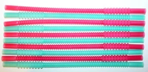 Tupperware 10 Pfeifstrohhalme 11 Zoll lang Papageienfisch türkis blau rot wiederverwendbar biegbar - Bild 1 von 2