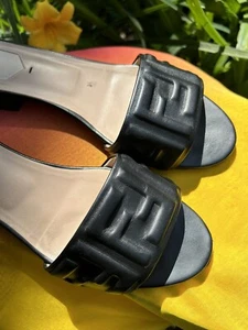 FENDI Logo Black Nappa Leather Flip Flops sandals women size US 10 Euro 40.5 - Picture 1 of 4