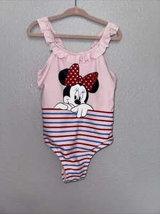 Baby Gap Disney Minnie Mouse Pink Ruffle One-Piece Swimsuit 4 Years Patriotic - Picture 1 of 11