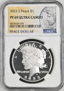 : 2023-S DÓLAR DE PLATA SAN FRANCISCO PAZ NGC PF69UC ULTRA CAMEO GRADOS MÁS ALTOS - Imagen 1 de 2