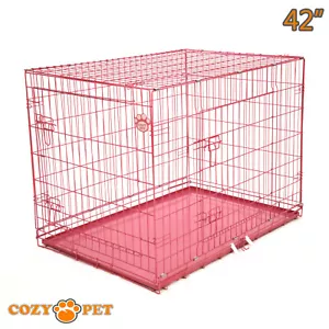 Dog Cage 42 inch Puppy Crate XL Cozy Pet Pink Dog Crates Folding Metal Cages - Picture 1 of 9