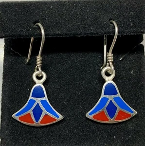 Ägyptische Lotusblüte rot und blau Emaille Sterlingsilber Ohrhänger - Bild 1 von 9