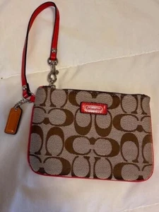 Signature Coach Geldbörse Kalbsleder in Canvas in Khaki mit rotem Rand - neu, nie benutzt - Bild 1 von 4