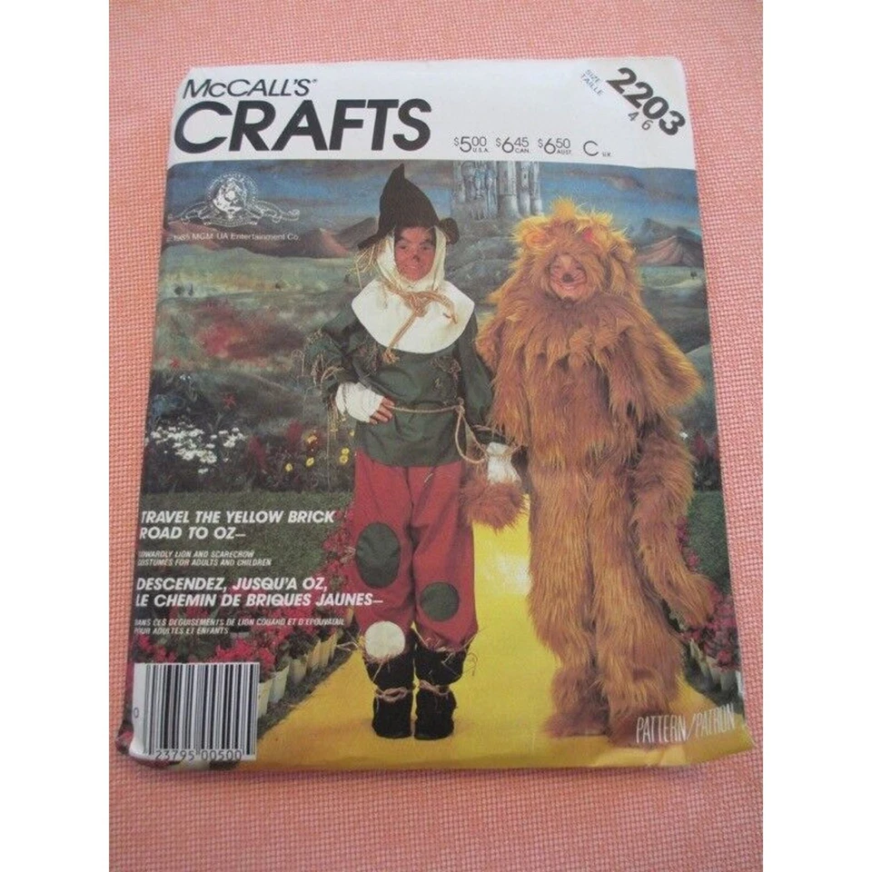 Vtg McCall's 2203 Scarecrow Lion Wizard of Oz 1985 Kid 4-6 Costume Pattern Uncut - Image 1 of 1