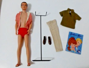 MATTEL #750 VINTAGE KEN DOLL SL BRUNETTE FLOCKED HAIR W PAK POLO SLACKS SHOES - Picture 1 of 8