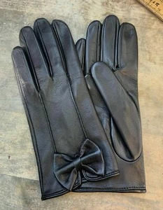 Guantes de piel de cordero negros italianos italianos de napa hechos a mano para mujer - Imagen 1 de 2