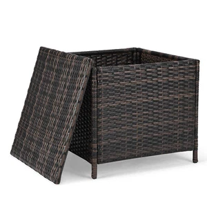 Patio PE Rattan Side Table Outdoor Square Coffee Table w/Storage Container,Brown - Picture 1 of 14