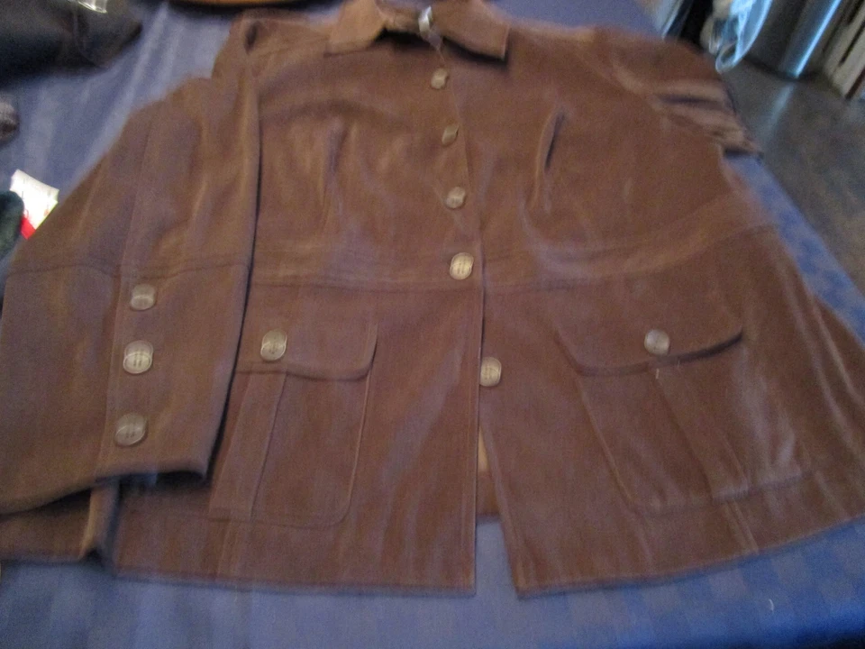 NWT NORTON STUDIO WOMENS BUTTON FRONT SUEDED BLAZER SUIT JACKET BROWN 20W - Image 1 of 3