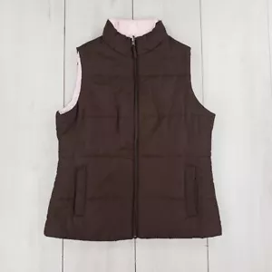 Womens Puffer Vest Jacket Small Pink Brown Reversible Outerwear - Picture 1 of 18