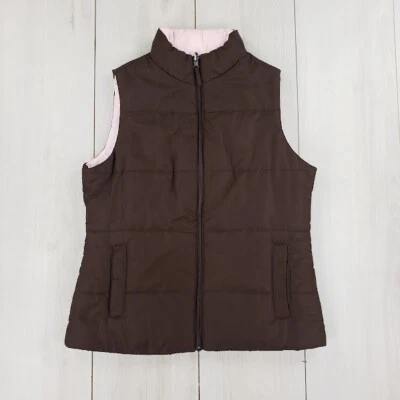Womens Puffer Vest Jacket Small Pink Brown Reversible Outerwear - Image 1 of 4