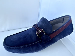 New Salvatore Ferragamo Front Men's Shoes Size 11 E Loafers Blue Suede - Picture 1 of 15