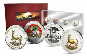 Africa 2018 1000 Francs 4 x 1oz. Silver Investment Coin Prestige-Set Springbock - Picture 1 of 3