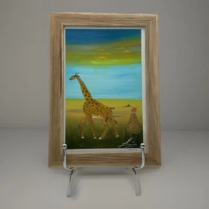 MCM gerahmte Kunst der Giraffe zu Fuß durch Savannenlandschaft handgemalt signiert - Bild 1 von 12