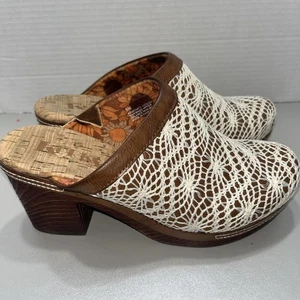 Korks White Lace Women's Clog Block Heel Size 8M - Picture 1 of 6