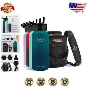 Botella de agua aislante reutilizable 32 oz con correa y tapas dobles - perfecta para regalos - Imagen 1 de 11
