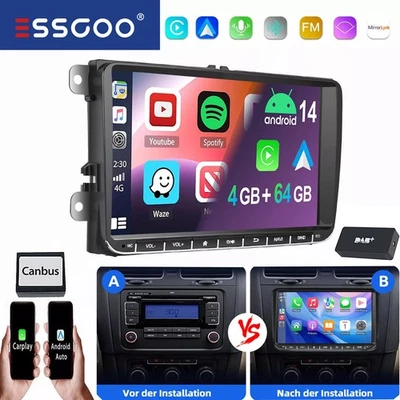 Carplay Autoradio 4+64G Android14 GPS NAV 9" Für VW GOLF 5 6 Touran Caddy Passat - Bild 1 von 4