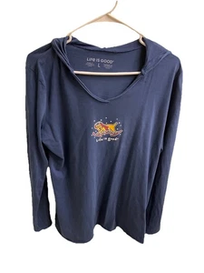 Life Is Good Langarm-T-Shirt mit Kapuze Damen Gr. Large blau Ski Hund Winter " - Bild 1 von 15