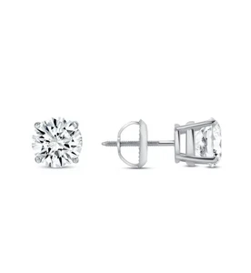 14K White Gold 4ct Round Lab Grown CVD Total Diamond Earrings E/VS1 No Cert - Picture 1 of 3