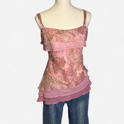 Y2k Seda Hada Cami Rosa Paisley Tanque Talla Grande Foto 1 de 4