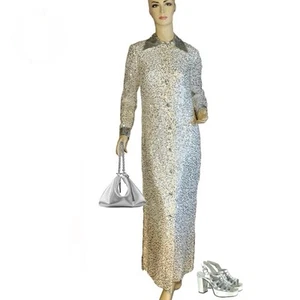 VINTAGE 1960'S CREAM & SILVER SEQUIN LONG SLEEVE PARTY DRESS SIZE SMALL - Picture 1 of 13