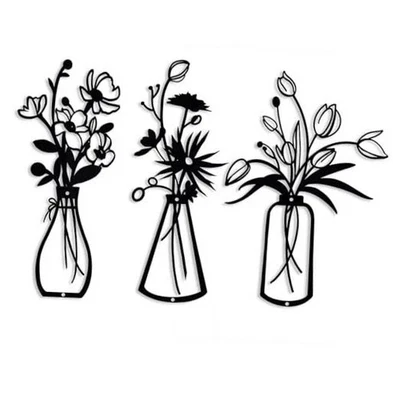  Vasos minimalistas decoração de parede flor metal preto 3 peças fazenda rústica  - Imagem 1 de 4