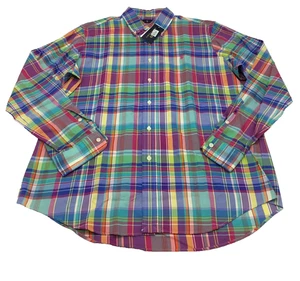 Ralph Lauren Mens Plaid Button Down Long Sleeve Shirt in Navy / Yellow Sz Large - Picture 1 of 6