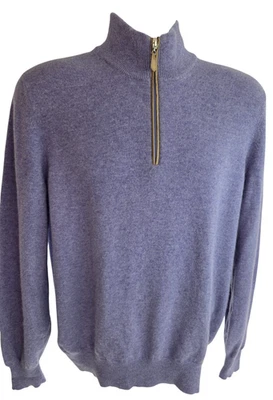 Bergdorf Goodman by Brunello Cucinelli 1/2 Zip Suede Lined Sweater 50 M Italy - Image 1 of 4
