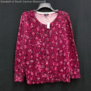 NWT Wmns TALBOTS Pink & Burgundy Print Button Up Cardigan Sweater Sz X MSRP$79 - Picture 1 of 4