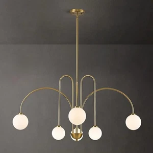 Modern Sputnik Globe Chandelier, 6-Light Brass Gold Linear Chandelier - Picture 1 of 9
