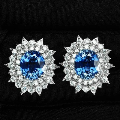 Orecchini scintillanti in argento sterling 925 con zaffiro blu vivo 15,15... - Immagine 1 di 4