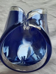 Murano Lavorazione Folded   Dish Free Form Cobalt Blue Glass Original Label - Picture 1 of 8